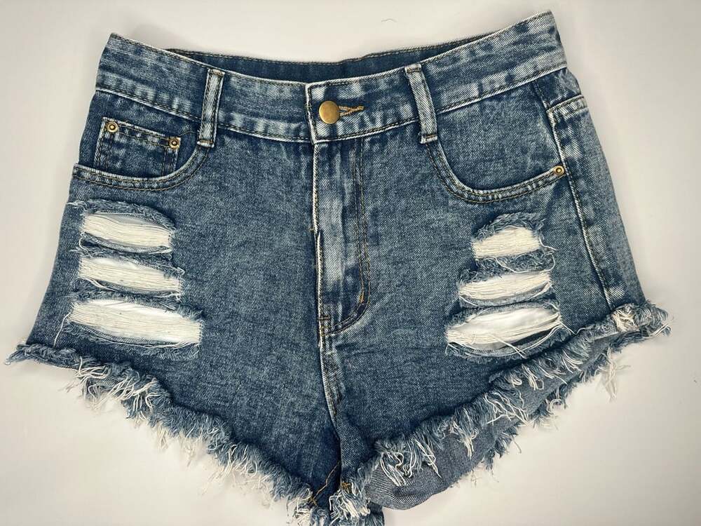 SHEIN Essnce Raw Hem Ripped Denim Shorts Size Small